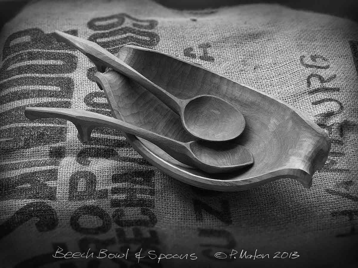 Beech Bowl & Spoons Whittling Greenwood working hand made Treen Peter Maton Brighton 2014 whittleandstitch.net