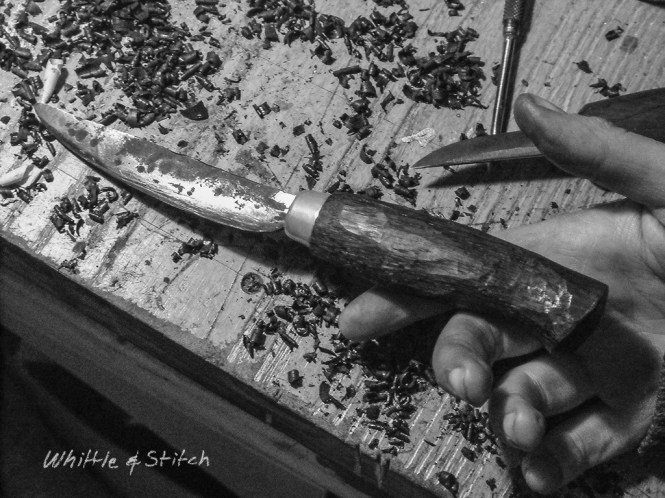 Knife Making with Bog Oak and hand forged blade. © P.Maton 2014 whittleandstitch.net