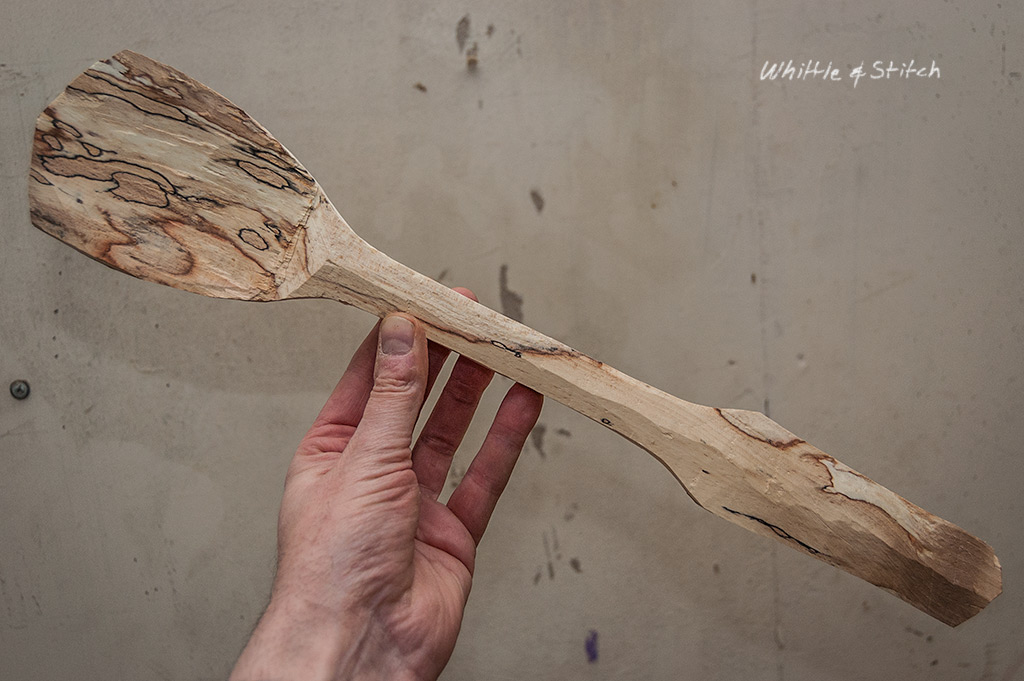 Axe wood carving, spalted Beech spoon and spatula. Hand made wood craft. Colour landscape. © P. Maton 2015 whittleandstitch.net
